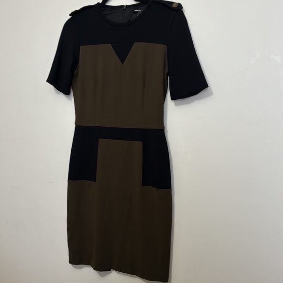 Mango Suit Green Black Military Color Block Dress Size Medium - Picture 4 of 11